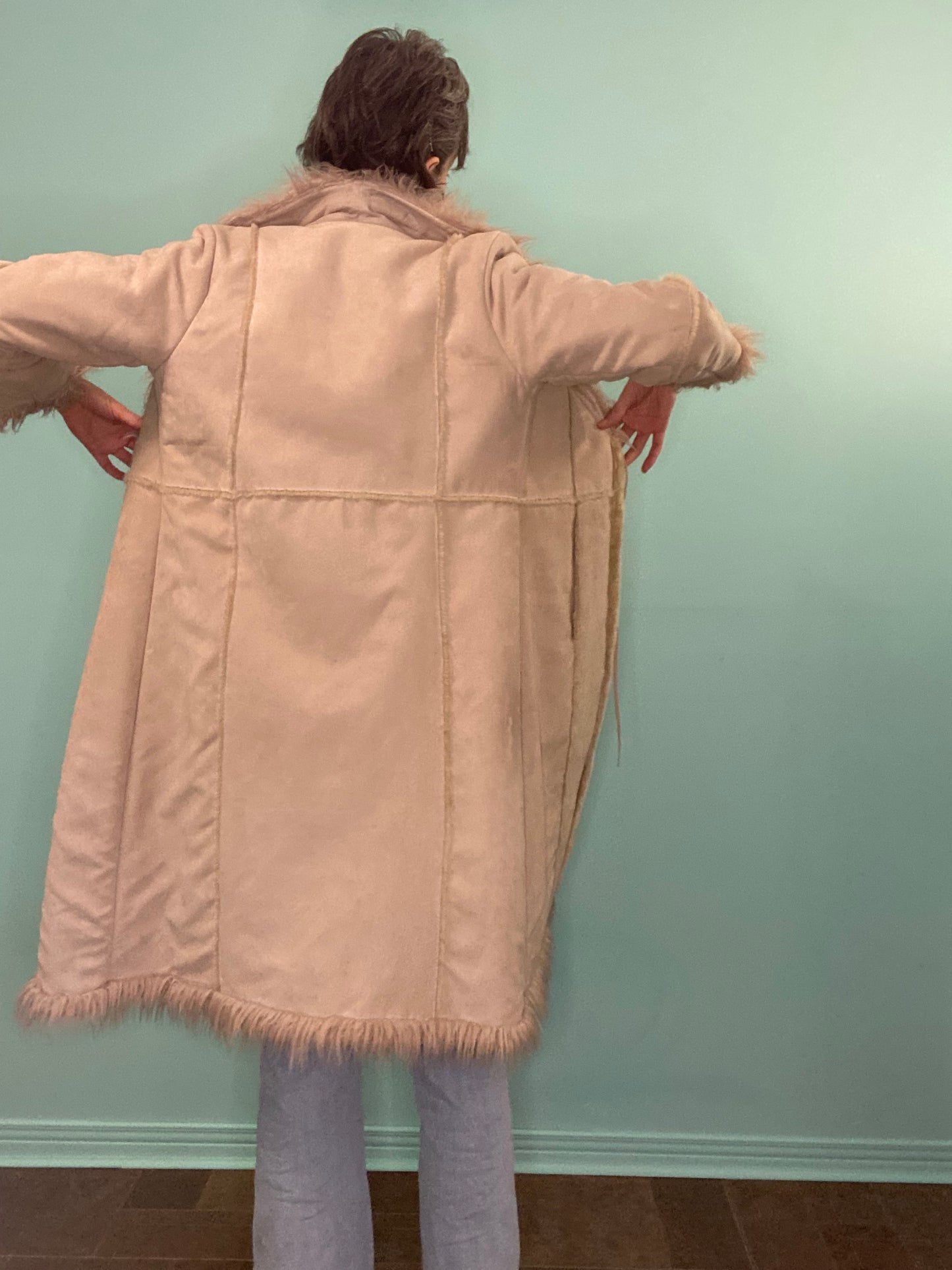 VINTAGE "PARAQON" FAUX SUEDE FUR COLLARED PENNY LANE TRENCH COAT