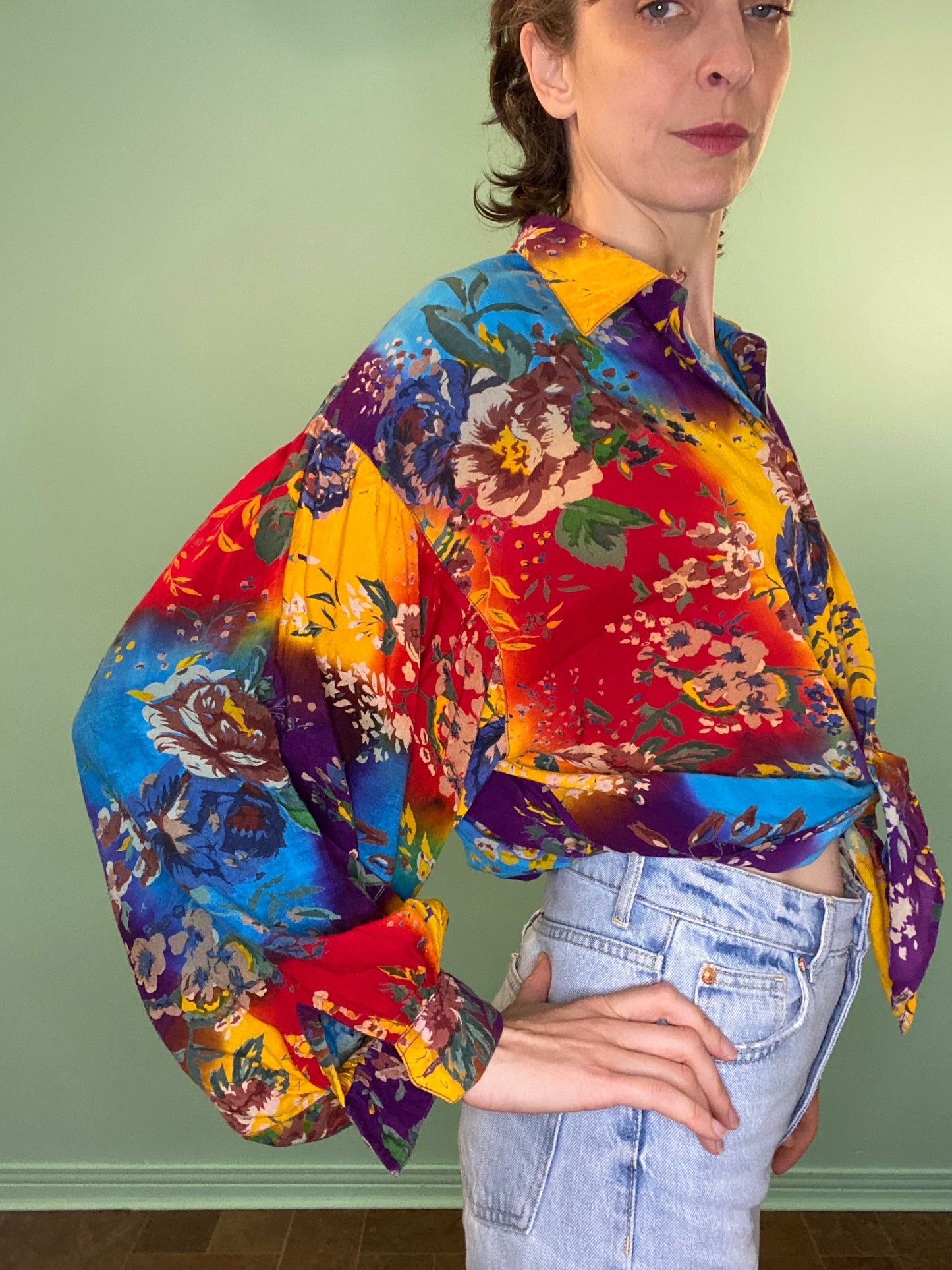 VINTAGE 90'S RAINBOW FLORAL PIRATE BLOUSE