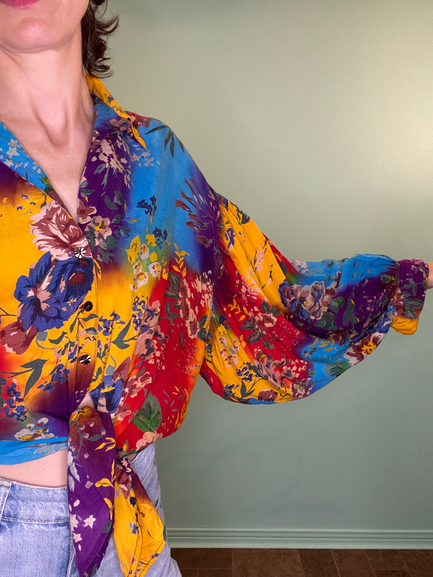 VINTAGE 90'S RAINBOW FLORAL PIRATE BLOUSE