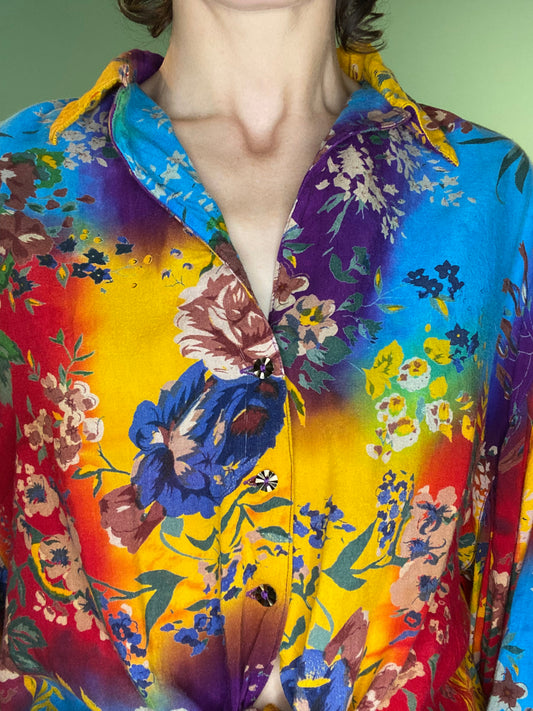 VINTAGE 90'S RAINBOW FLORAL PIRATE BLOUSE