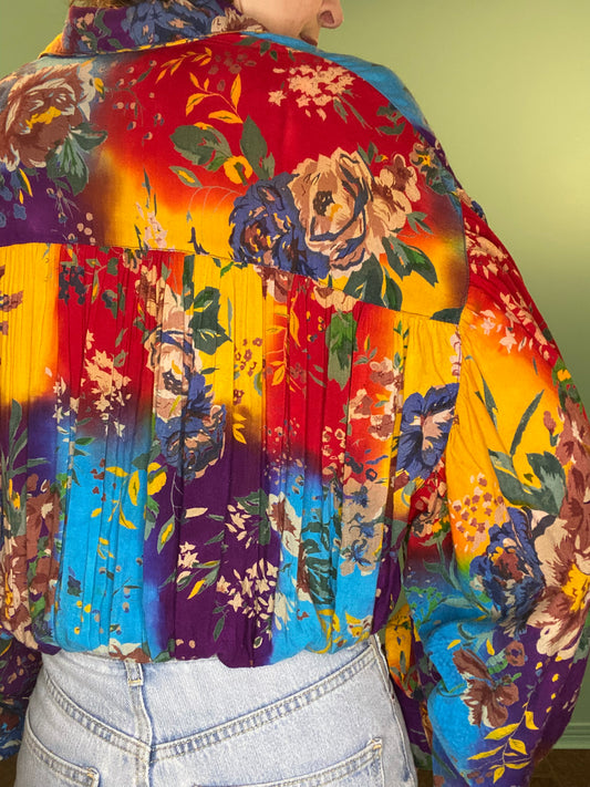 VINTAGE 90'S RAINBOW FLORAL PIRATE BLOUSE
