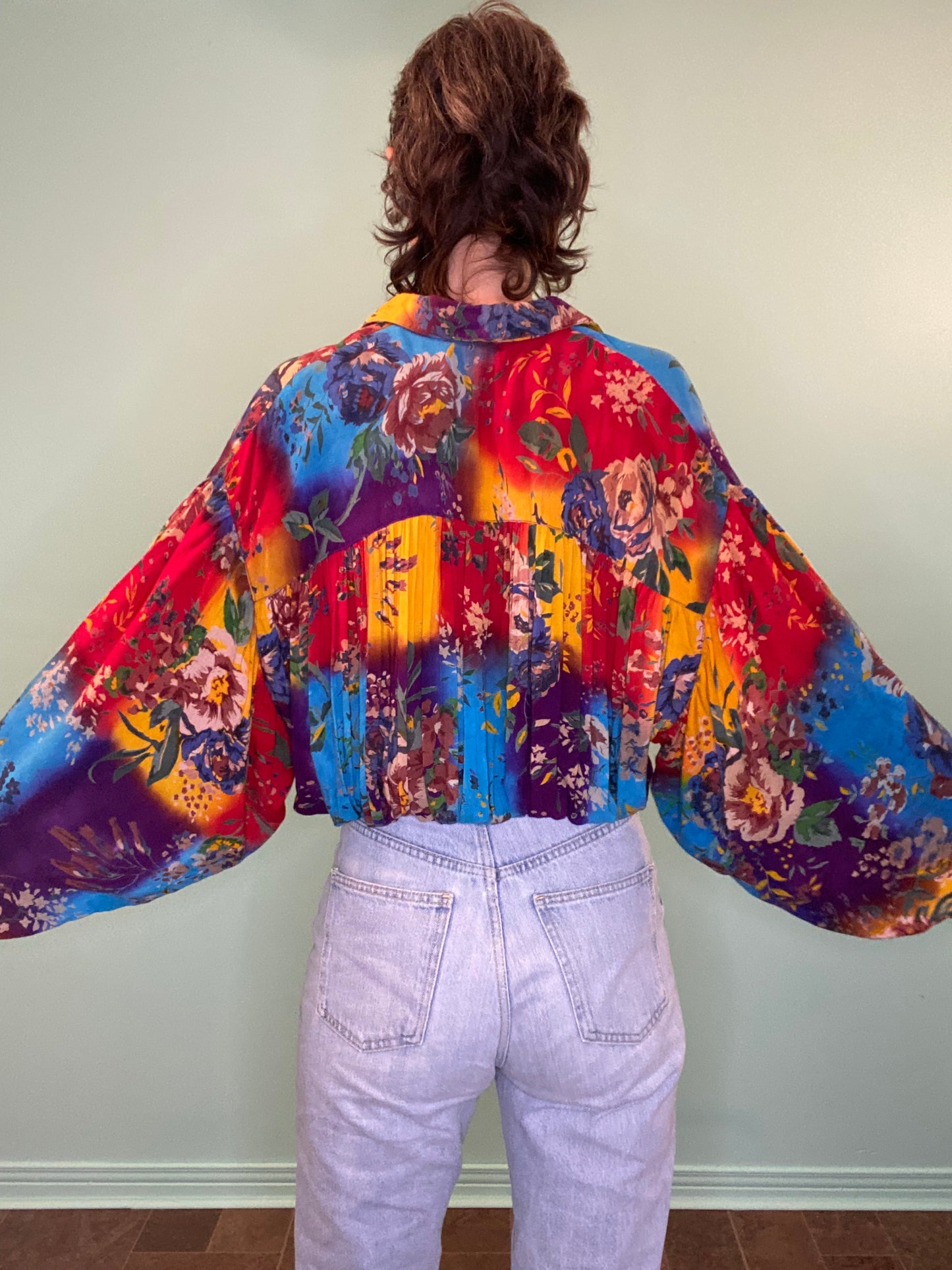 VINTAGE 90'S RAINBOW FLORAL PIRATE BLOUSE