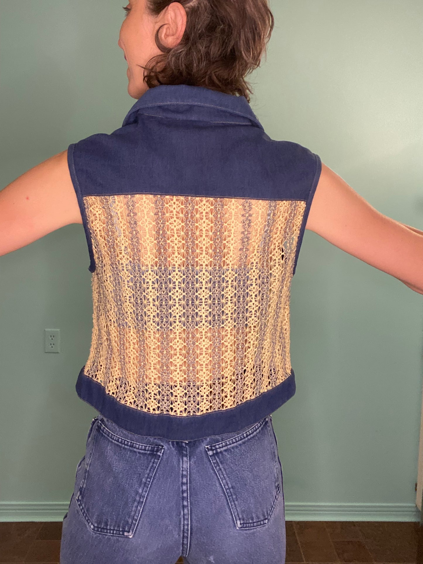 VINTAGE "CITY GIRL SPORT" DENIM AND KNIT VEST