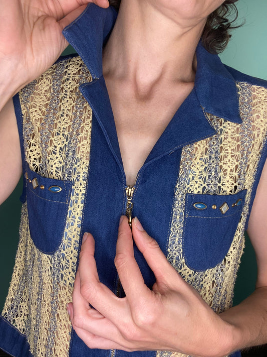 VINTAGE "CITY GIRL SPORT" DENIM AND KNIT VEST