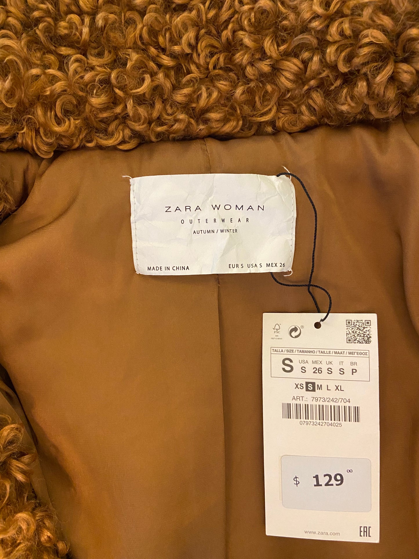 SUPER FUN "ZARA" ***NEW WITH TAGS CURLY FAUX FUR COAT