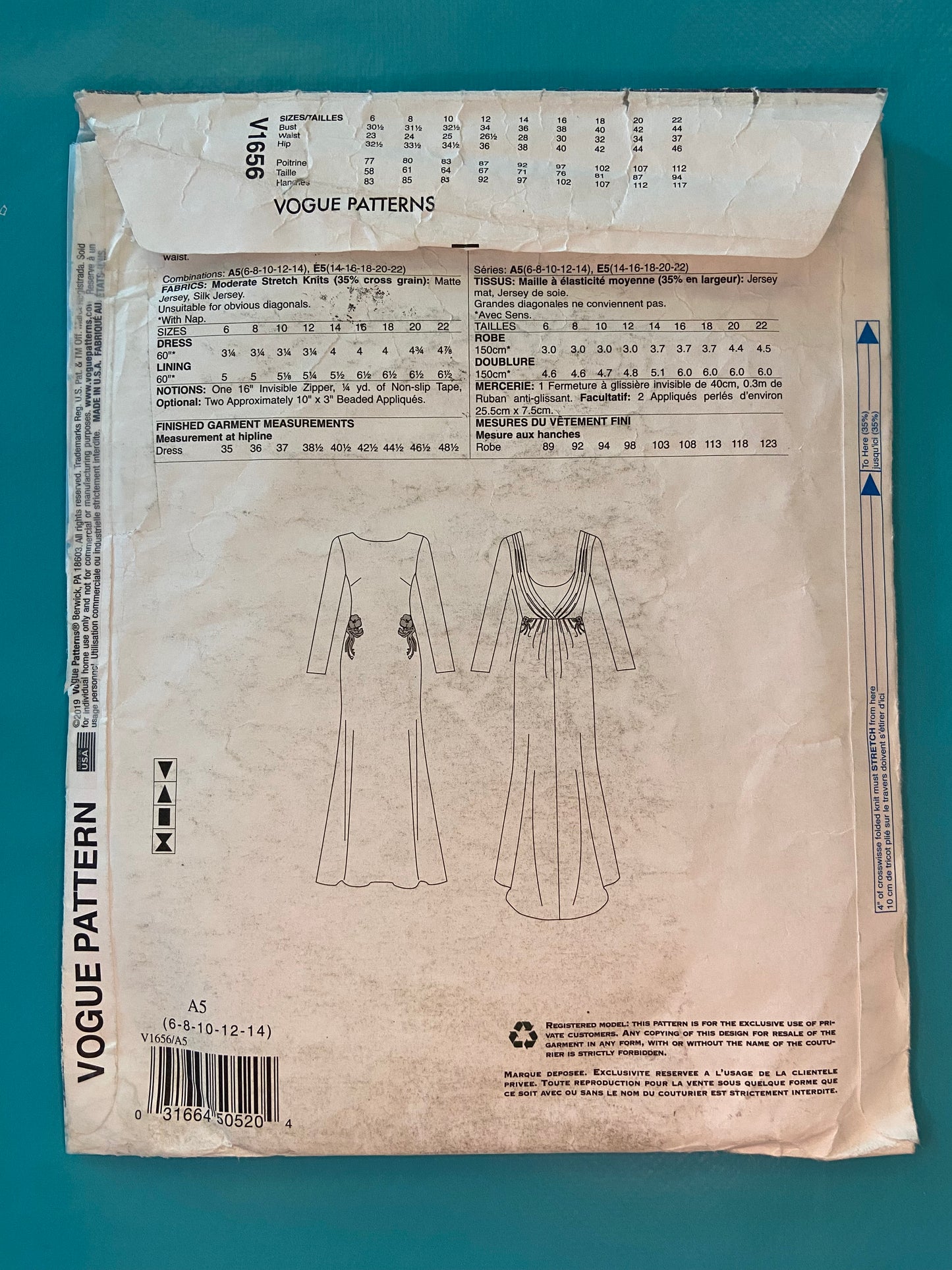 ***NEW UNCUT - "BADGLEY MISCHKA FOR VOGUE" LONG SLEEVE GOWN SEWING PATTERN