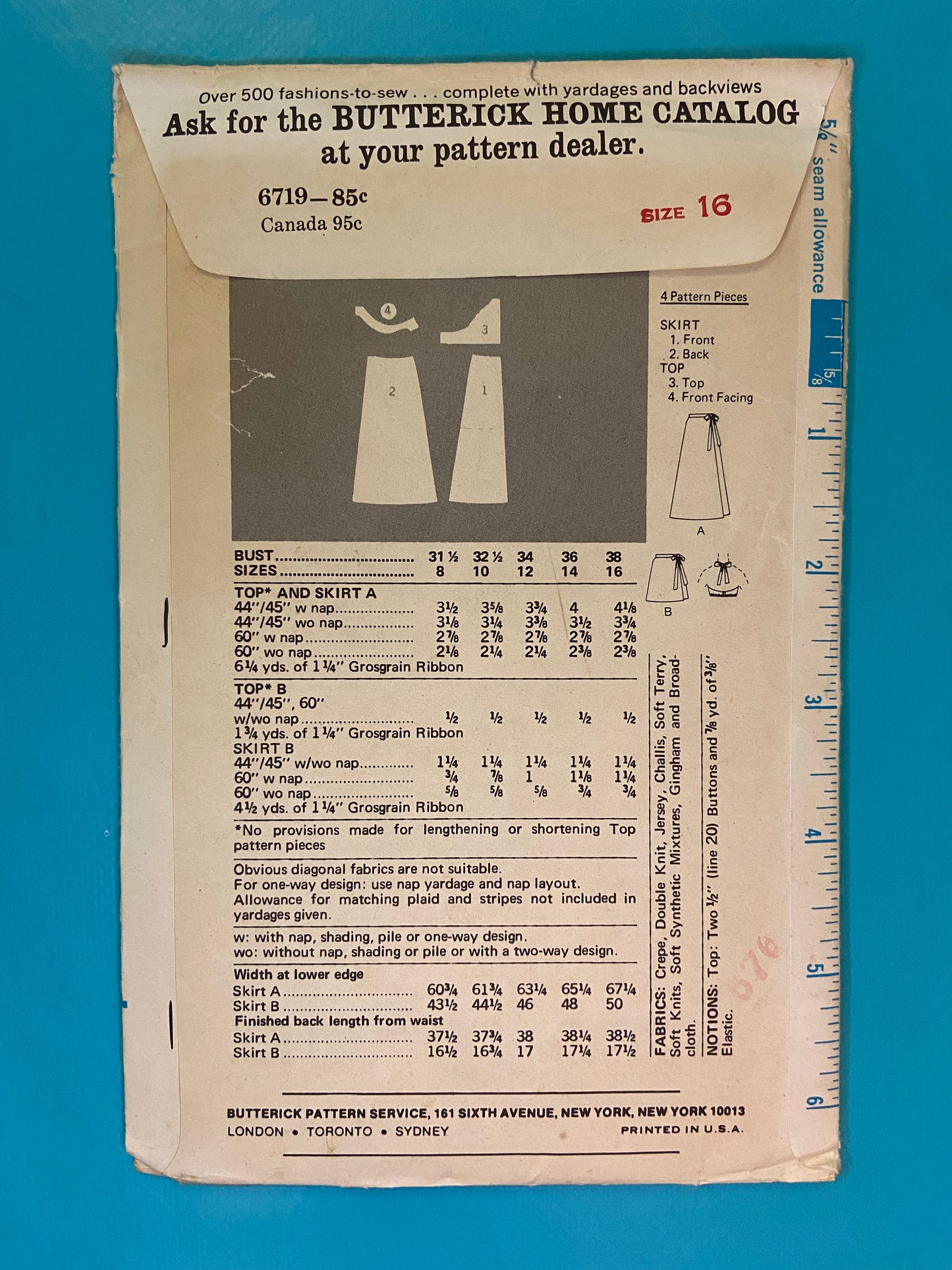 ***VINTAGE 70'S "BUTTERICK" HALTER AND SKIRT SEWING PATTERN