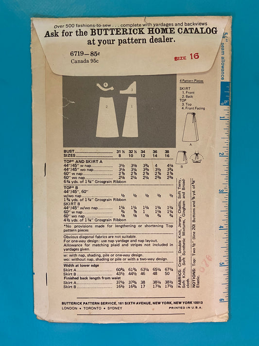 ***VINTAGE 70'S "BUTTERICK" HALTER AND SKIRT SEWING PATTERN