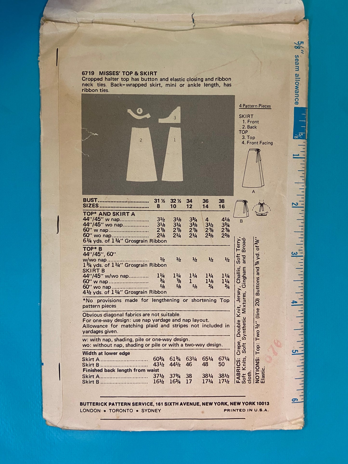 ***VINTAGE 70'S "BUTTERICK" HALTER AND SKIRT SEWING PATTERN