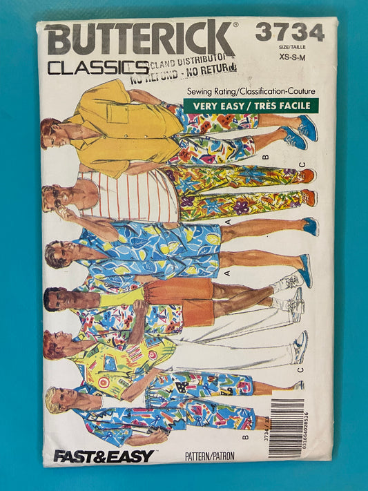 VINTAGE 80'S UNCUT "Butterick" shirt shorts and pants sewing pattern