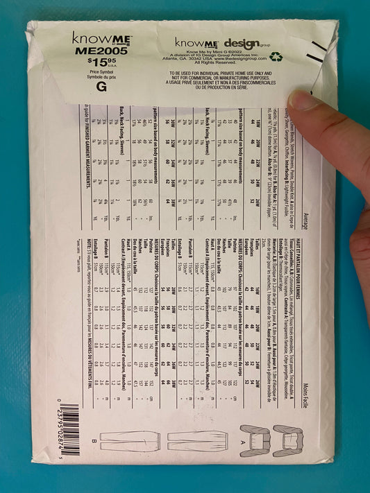 ***NEW UNCUT - "KNOW ME" TOP AND DRESS PANTS SEWING PATTERN