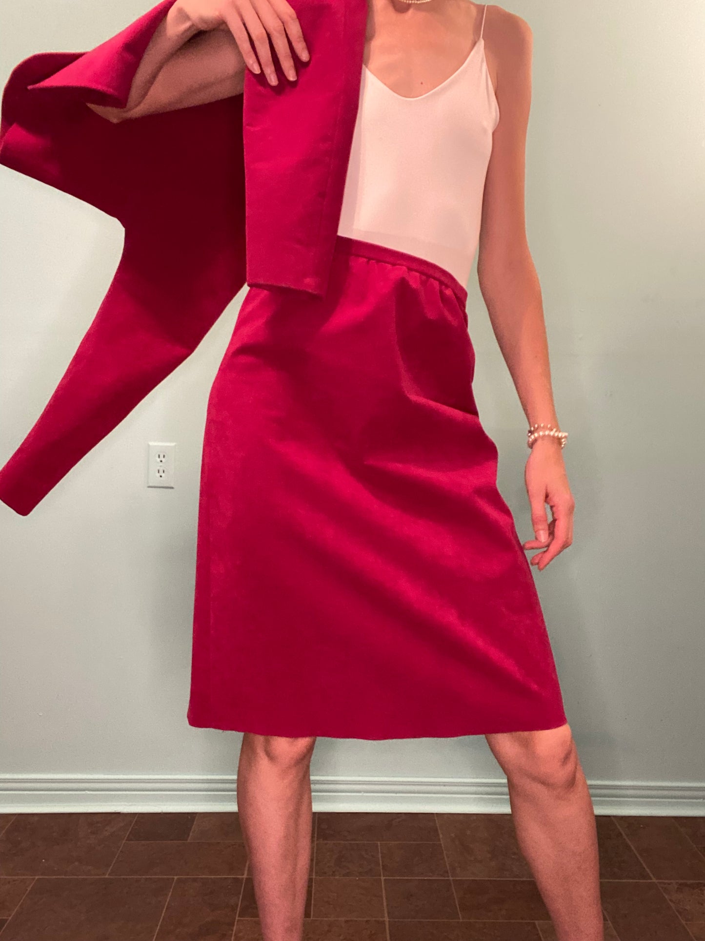 VINTAGE RASBERRY COLOURED FAUX SUEDE SUIT