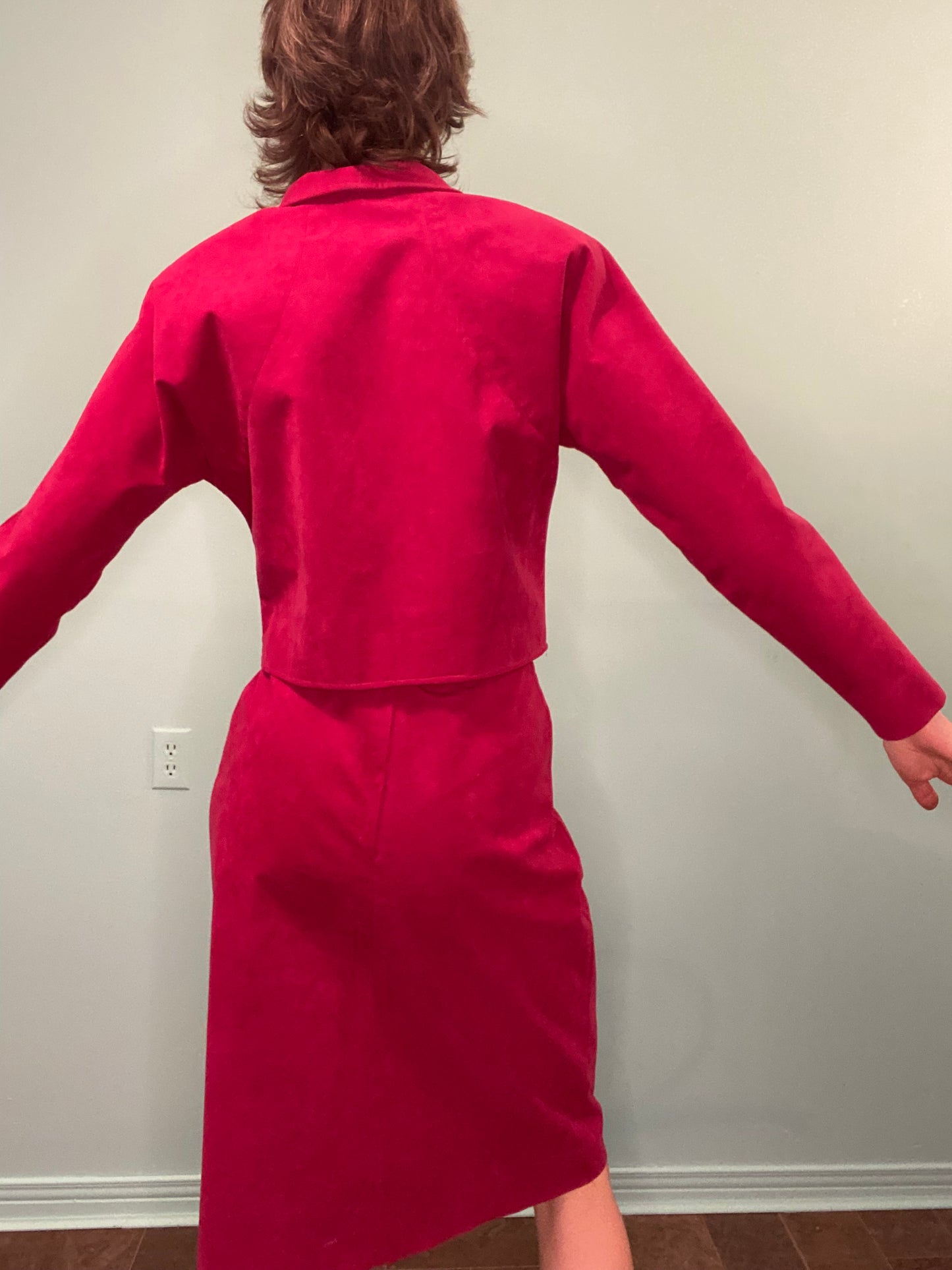 VINTAGE RASBERRY COLOURED FAUX SUEDE SUIT