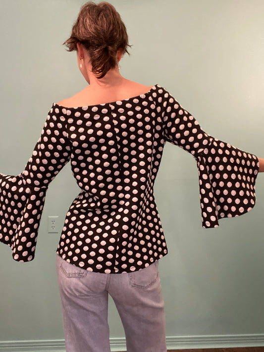 GROOVY POLKA DOT BELL SLEEVE SHIRT