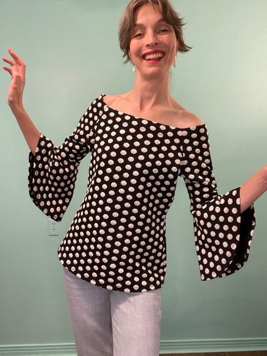 GROOVY POLKA DOT BELL SLEEVE SHIRT