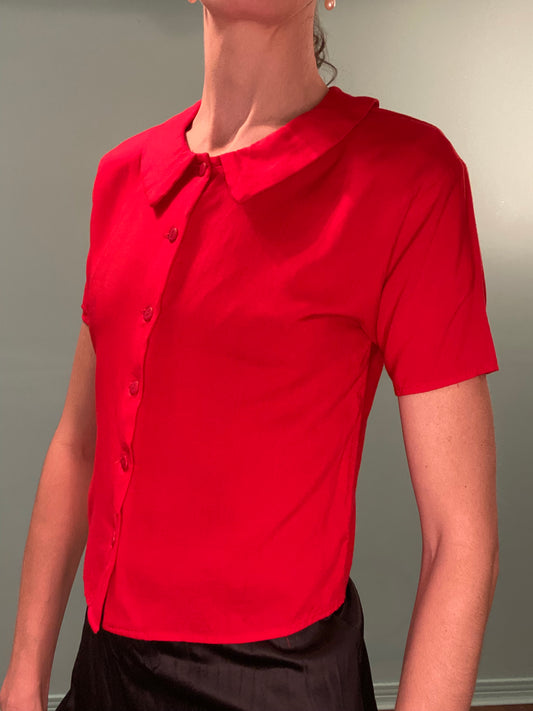 VINTAGE "SMART SET" RED SHORT SLEEVE BLOUSE
