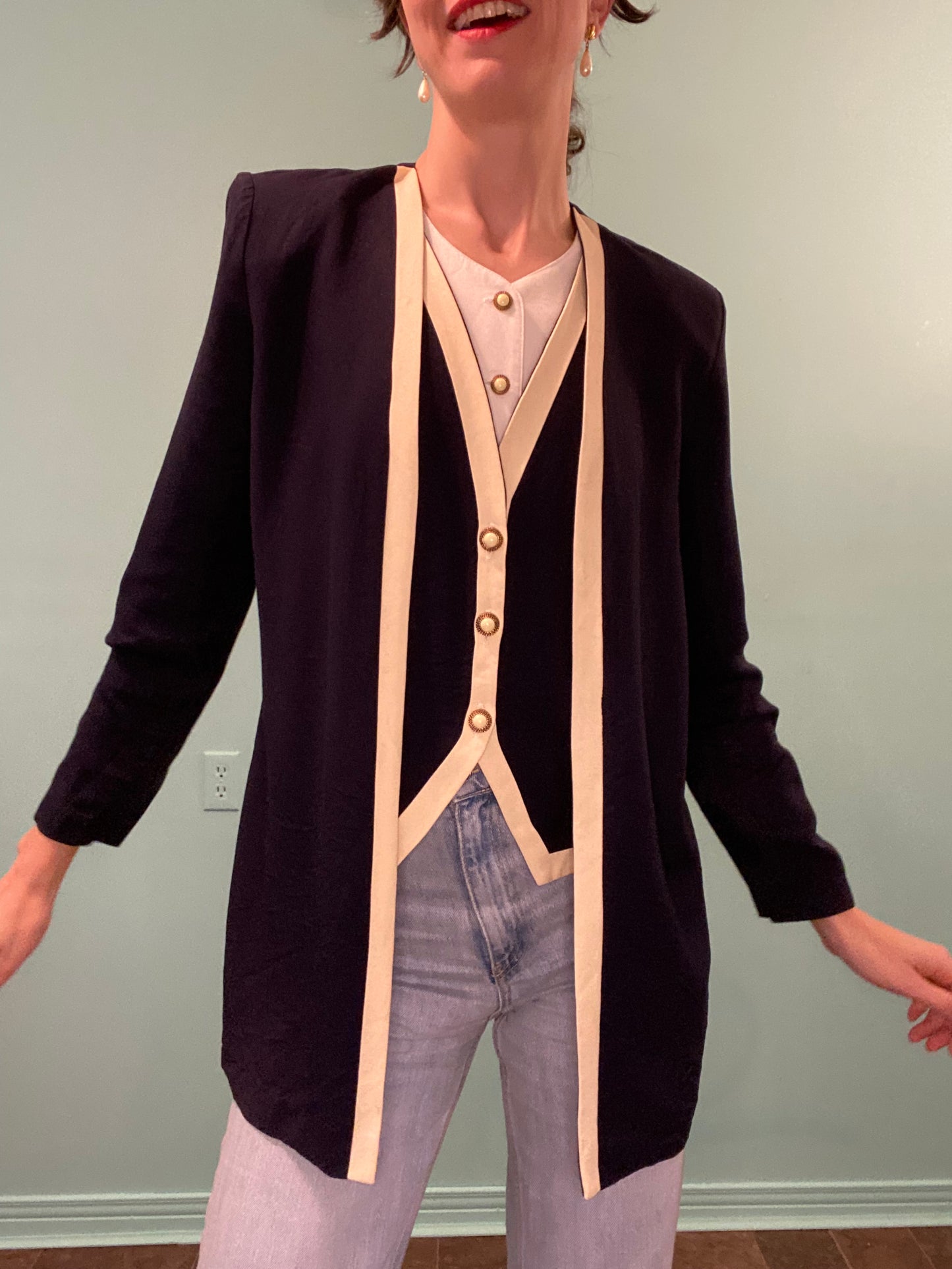 VINTAGE "MAREN" THREE PIECE BLAZER VEST SET (ALL ATTACHED AT SIDE SEAMS)