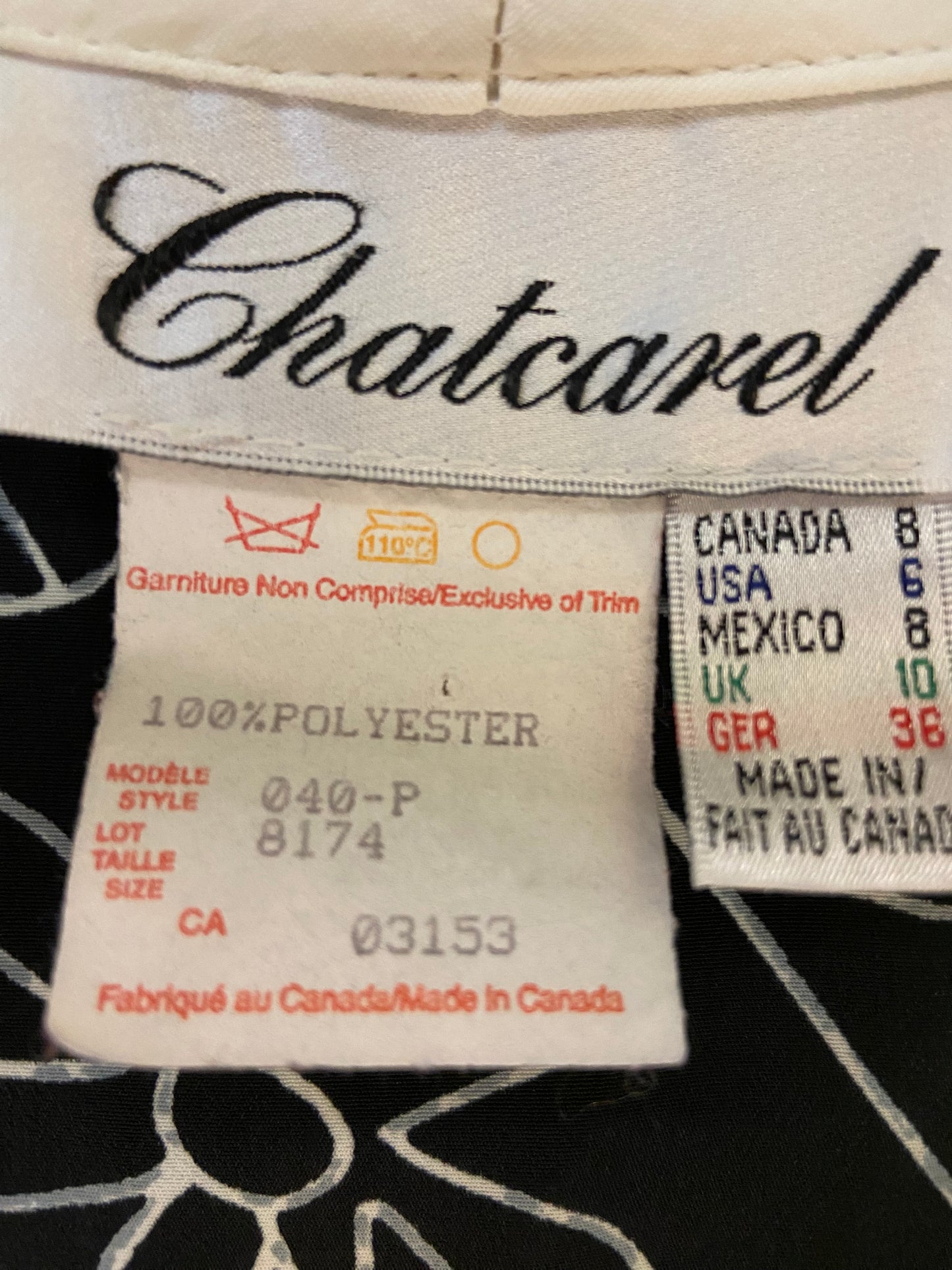 VINTAGE "CHATCAREL" CROP BLACK AND WHITE BLAZER