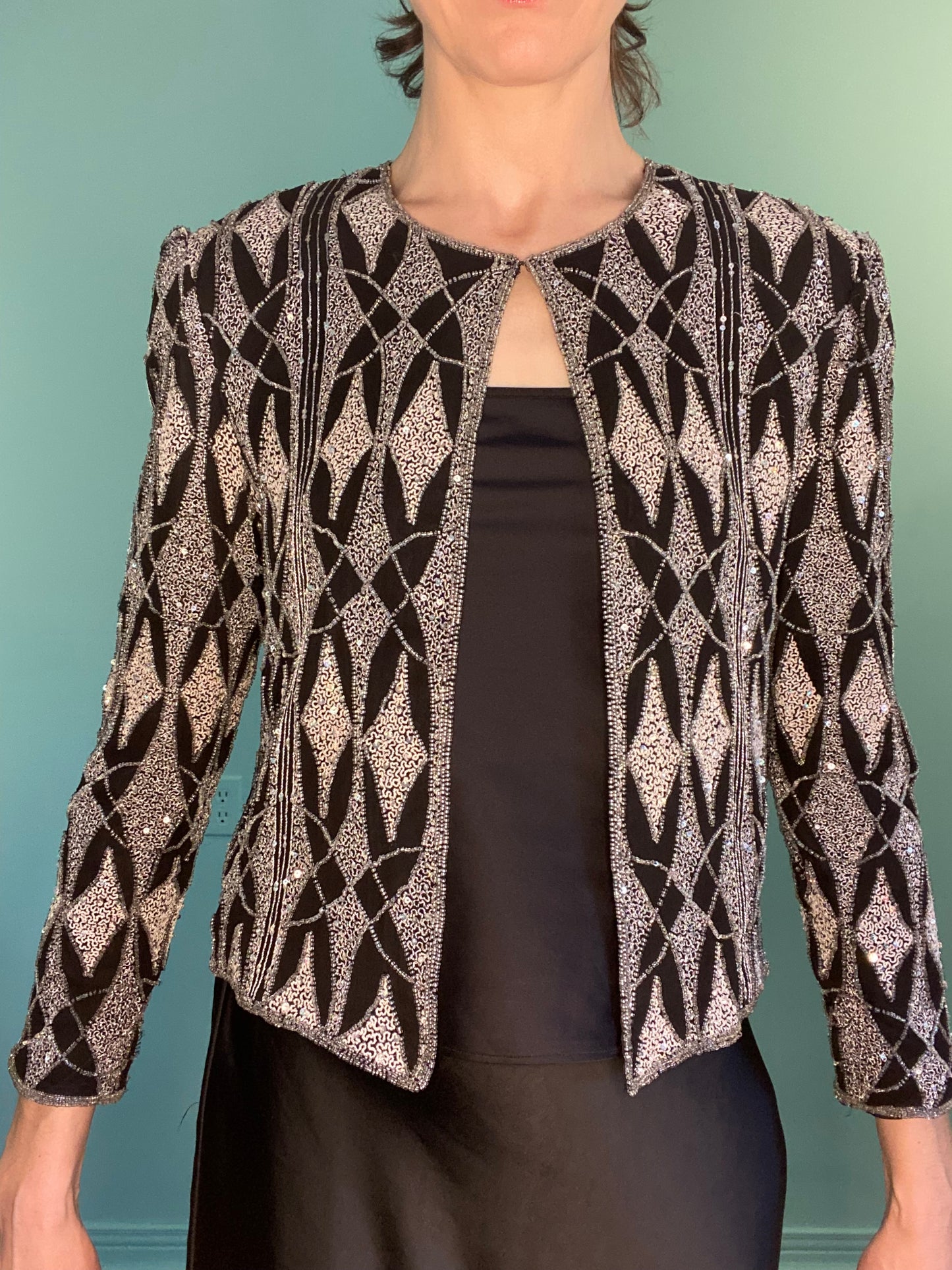 VINTAGE "PAPELLE BOUTIQUE" SEQUIN EVENING JACKET WITH DIAMOND PATTERN