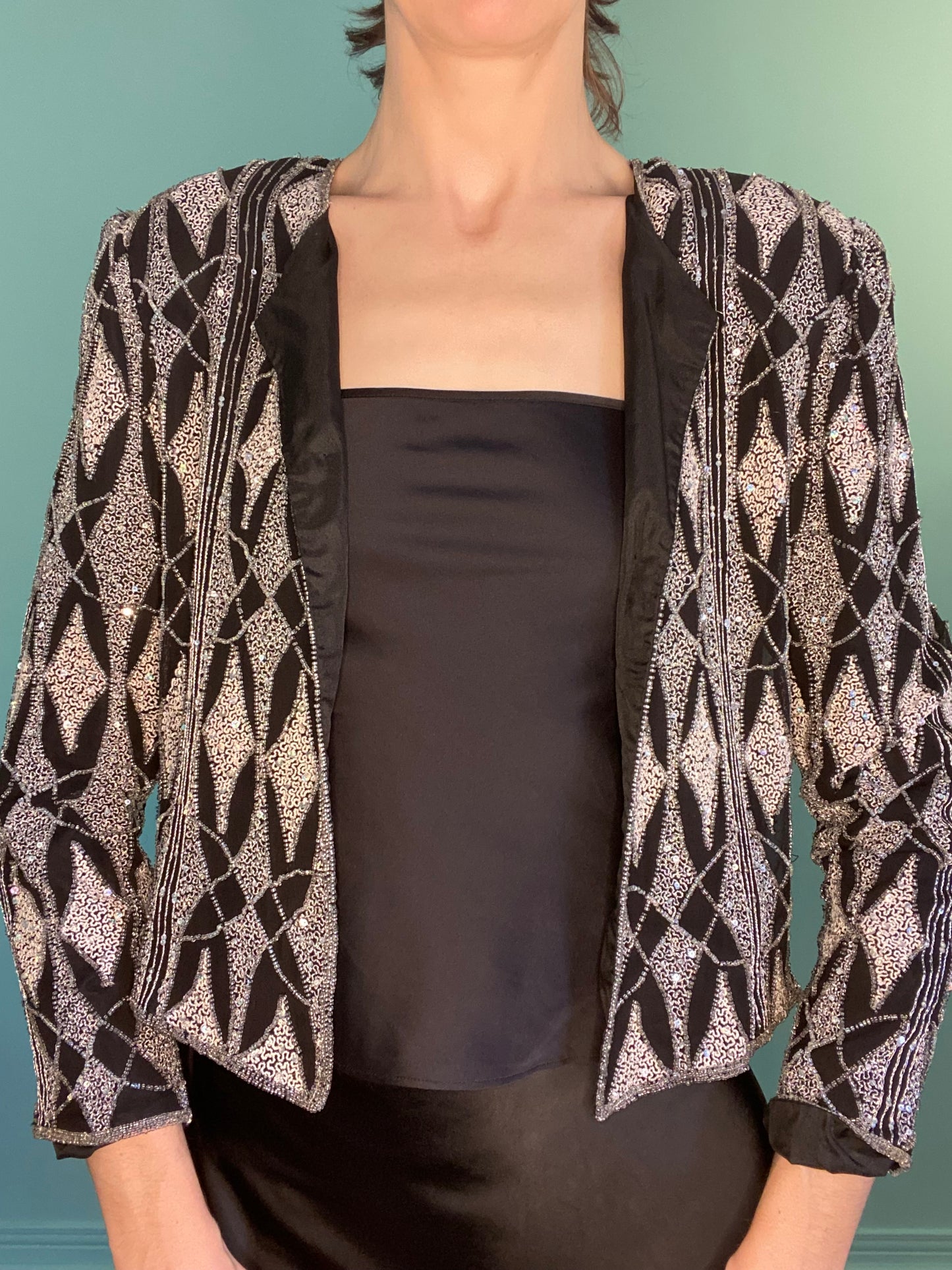 VINTAGE "PAPELLE BOUTIQUE" SEQUIN EVENING JACKET WITH DIAMOND PATTERN