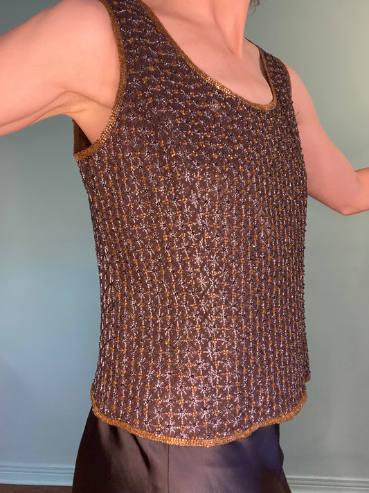 VINTAGE "J KARA" %100 SILK BEADED TOP