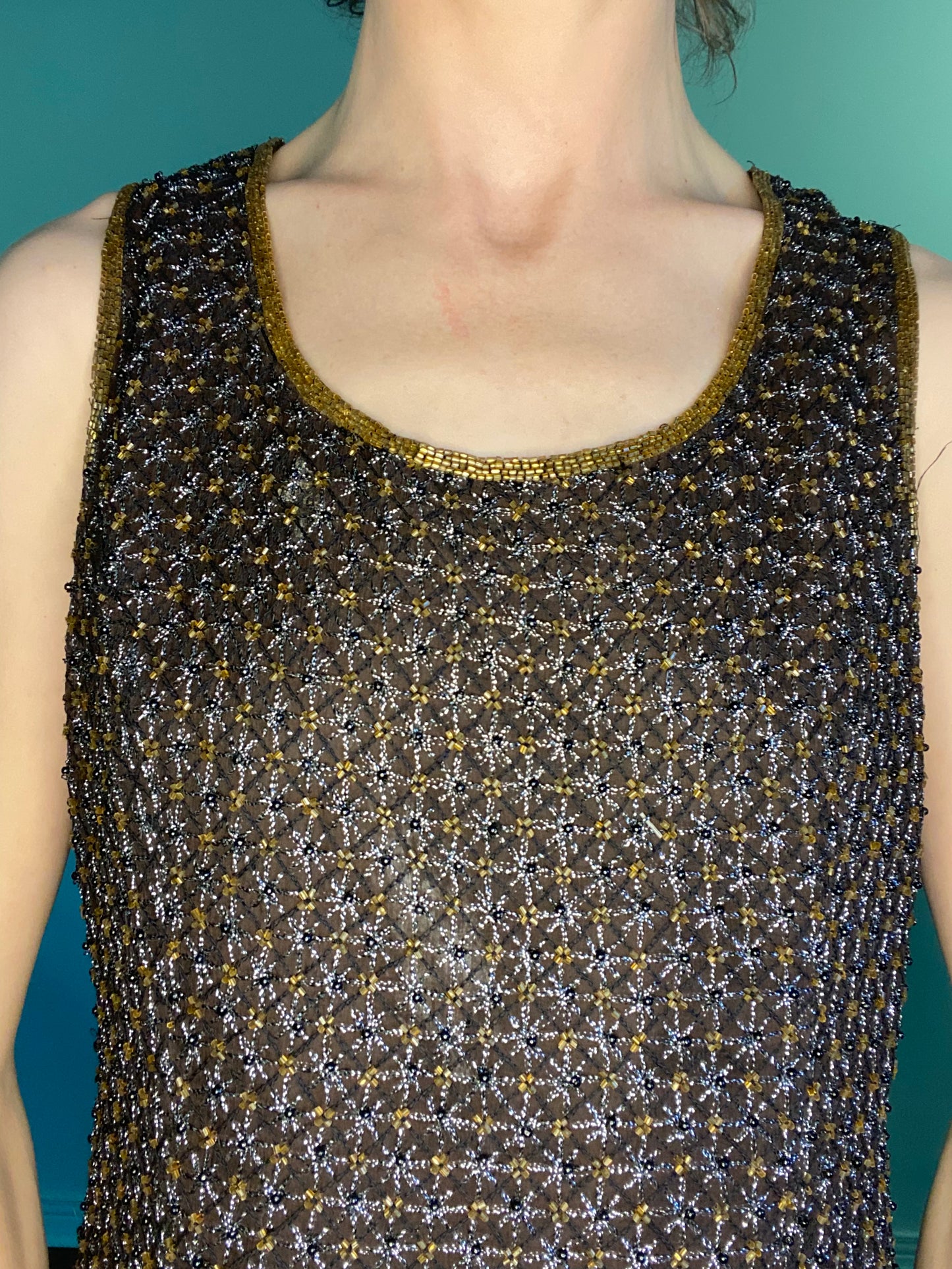 VINTAGE "J KARA" %100 SILK BEADED TOP