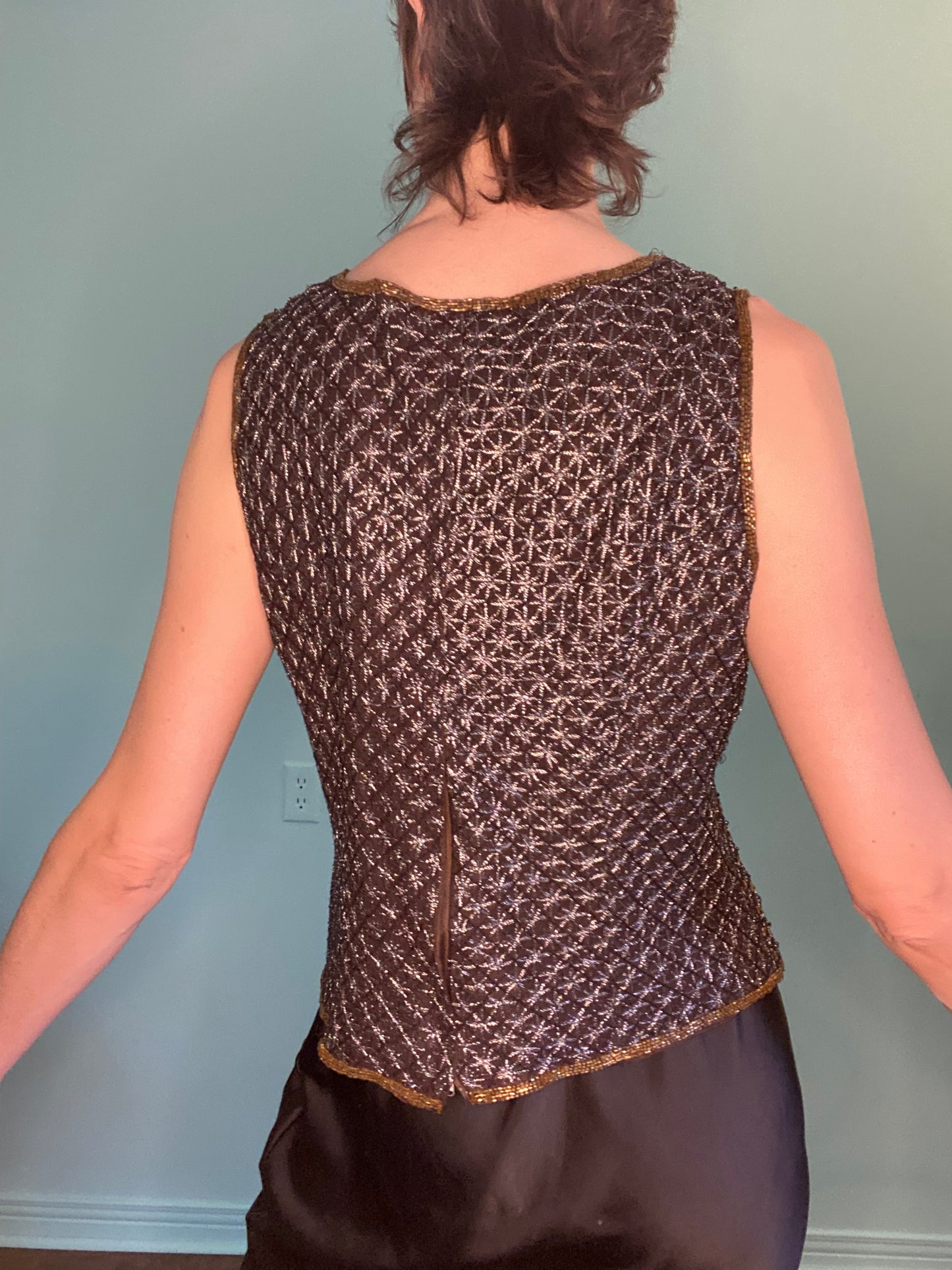 VINTAGE "J KARA" %100 SILK BEADED TOP