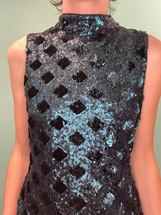 DEEP TEAL DIAMOND SEQUIN PARTY DRESS