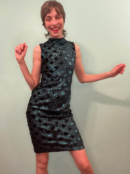 DEEP TEAL DIAMOND SEQUIN PARTY DRESS