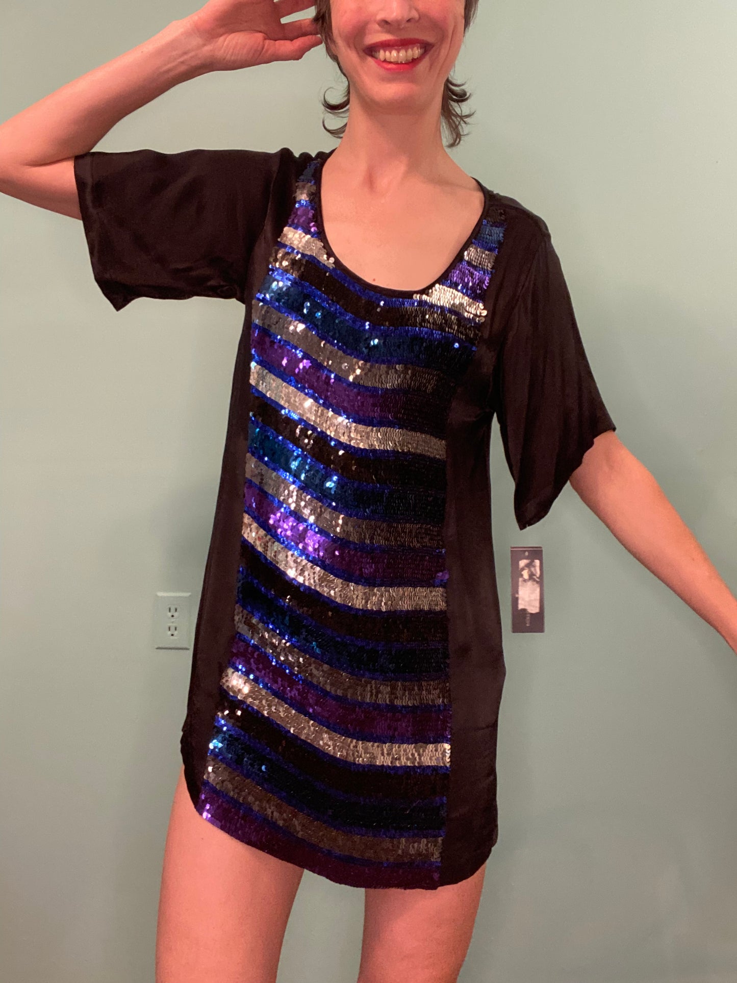 ***NEW WITH TAGS "FRENCH CONNECTION" STRIPED SEQUIN MINI DRESS