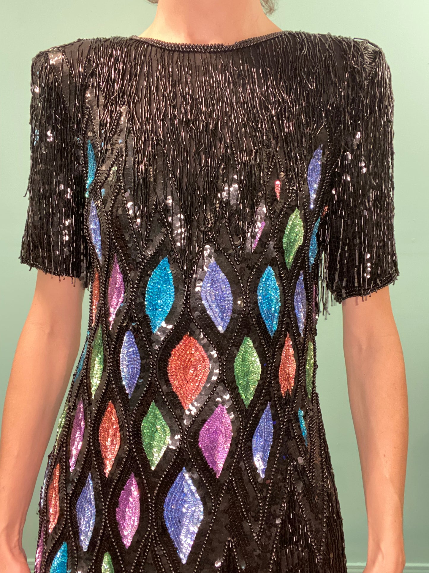 ONCE IN A LIFETIME VINTAGE "CARINA" BEADED AND SEQUIN COCKTAIL DRESS