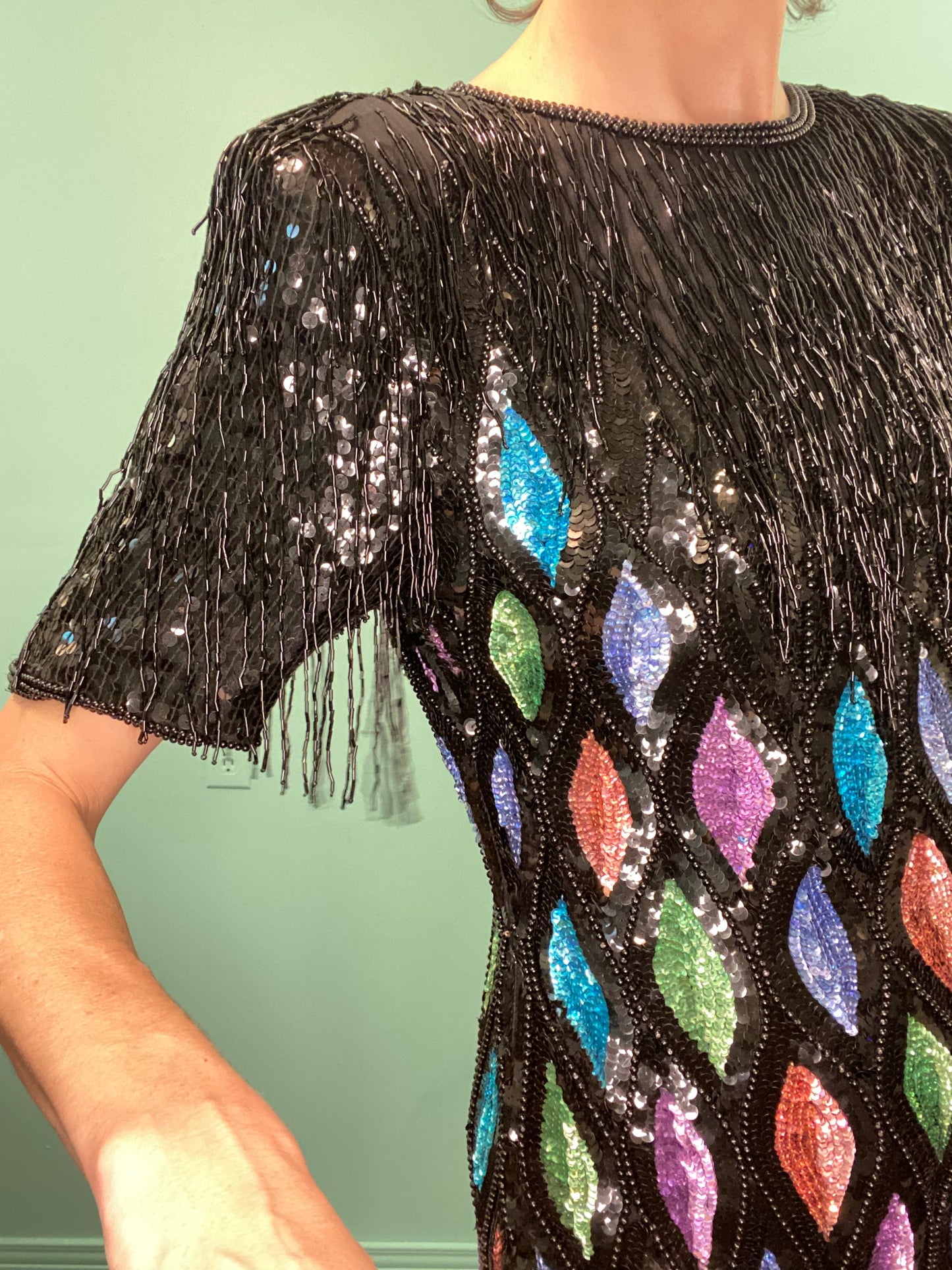 ONCE IN A LIFETIME VINTAGE "CARINA" BEADED AND SEQUIN COCKTAIL DRESS