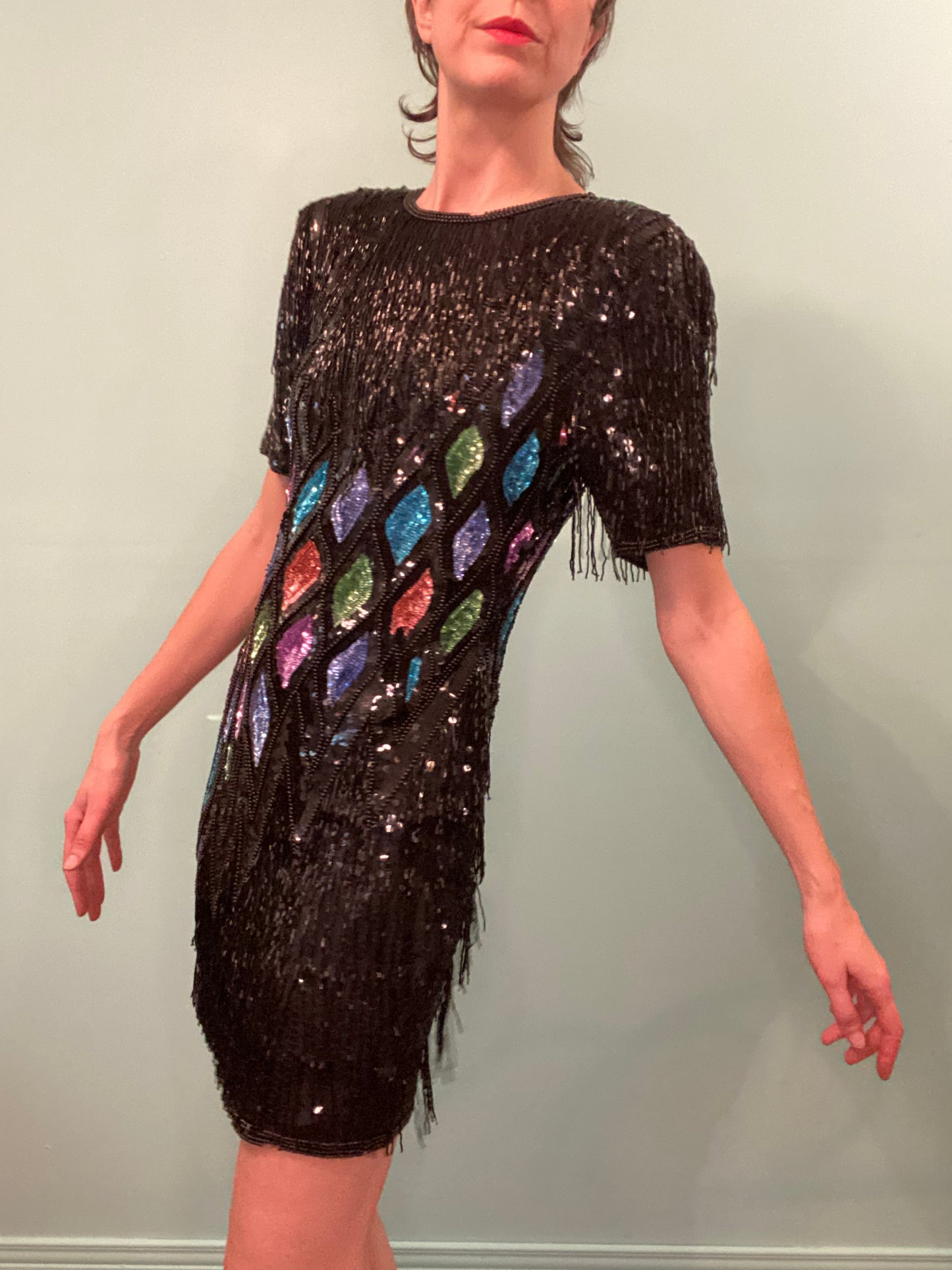 ONCE IN A LIFETIME VINTAGE "CARINA" BEADED AND SEQUIN COCKTAIL DRESS