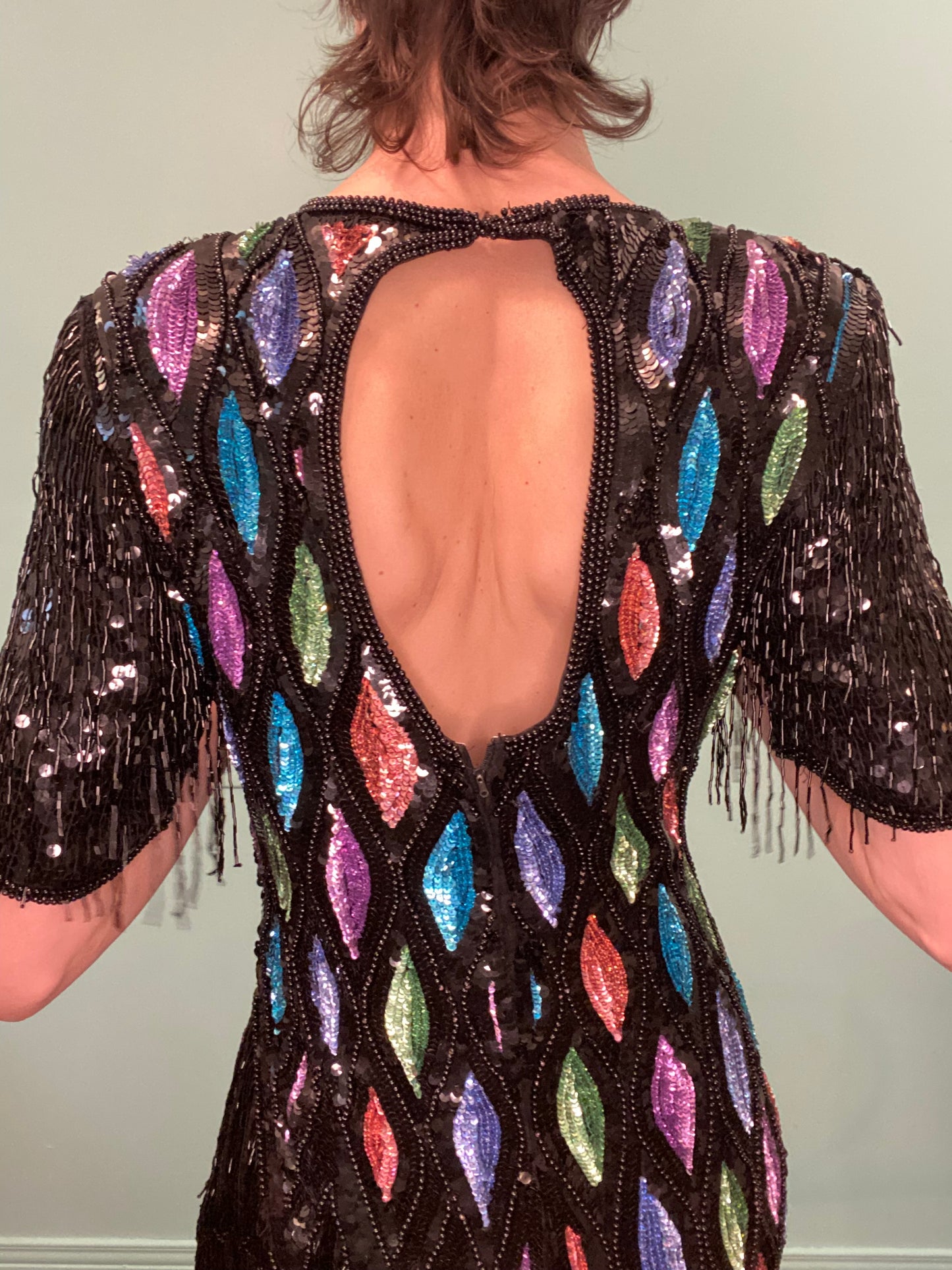 ONCE IN A LIFETIME VINTAGE "CARINA" BEADED AND SEQUIN COCKTAIL DRESS
