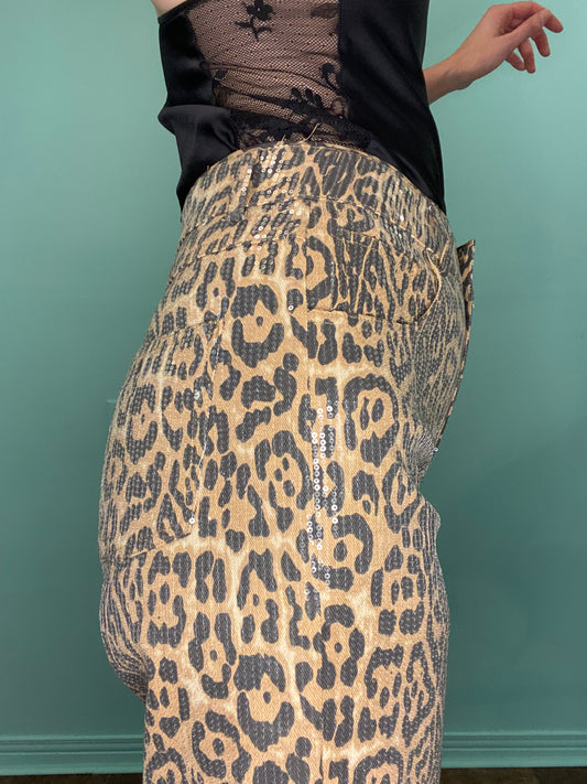 ***NEW WITH TAGS "ENDLESS ROSE" SEQUIN CHEETAH PRINT JEANS