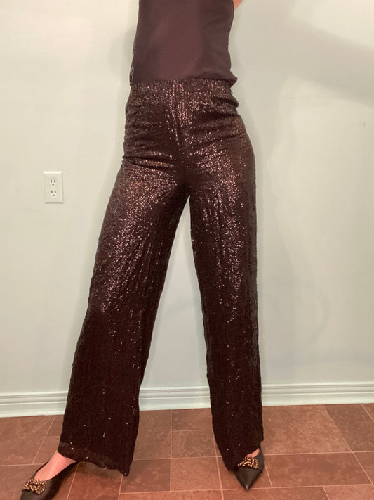 ***NEW WITH TAGS "LONG TALL SALLY" BLACK SEQUIN WIDE LEG PANTS