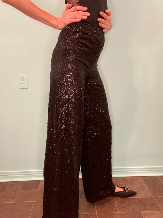 ***NEW WITH TAGS "LONG TALL SALLY" BLACK SEQUIN WIDE LEG PANTS
