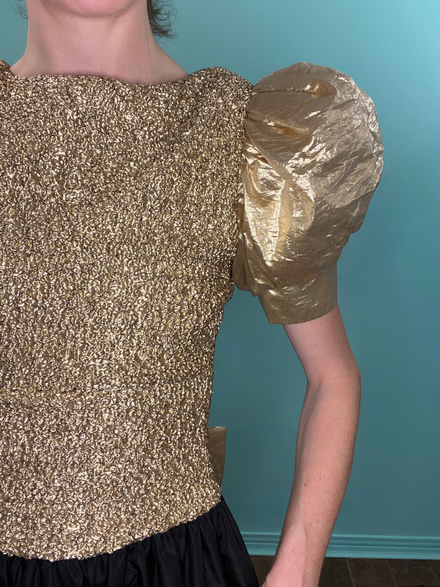 VINTAGE 80'S GOLD LAME´ POOF SLEEVE "OPENING NIGHT" PARTY DRESS