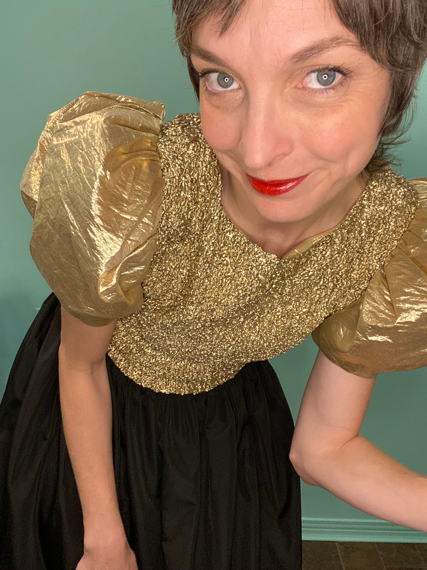 VINTAGE 80'S GOLD LAME´ POOF SLEEVE "OPENING NIGHT" PARTY DRESS