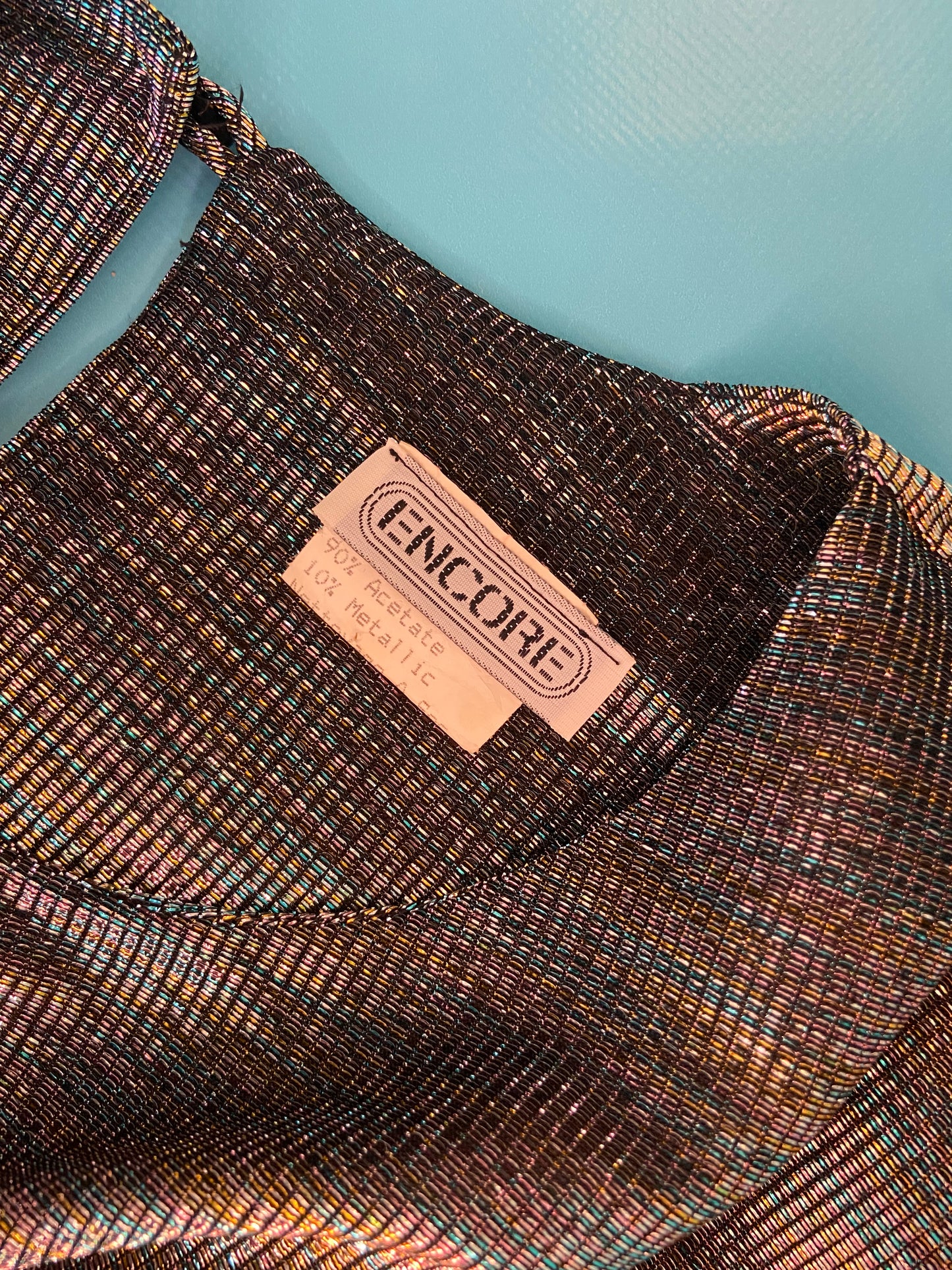 VINTAGE 80'S "ENCORE" PEWTER LAME´ PEPLUM POOF DRESS