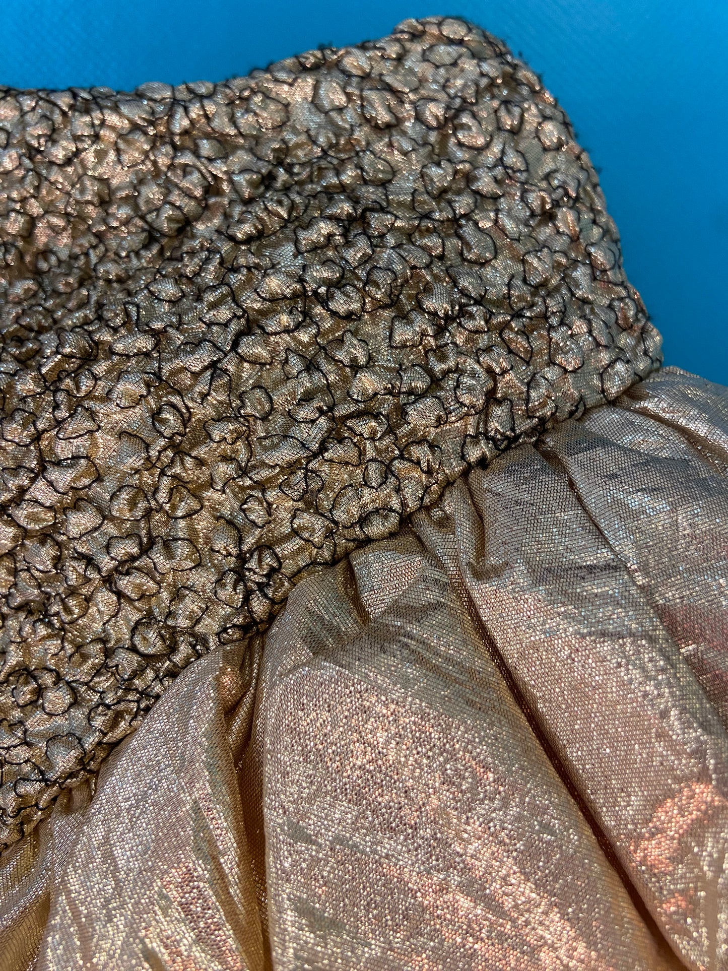 VINTAGE 80'S GOLD LAME´ POOF SLEEVE "OPENING NIGHT" PARTY DRESS