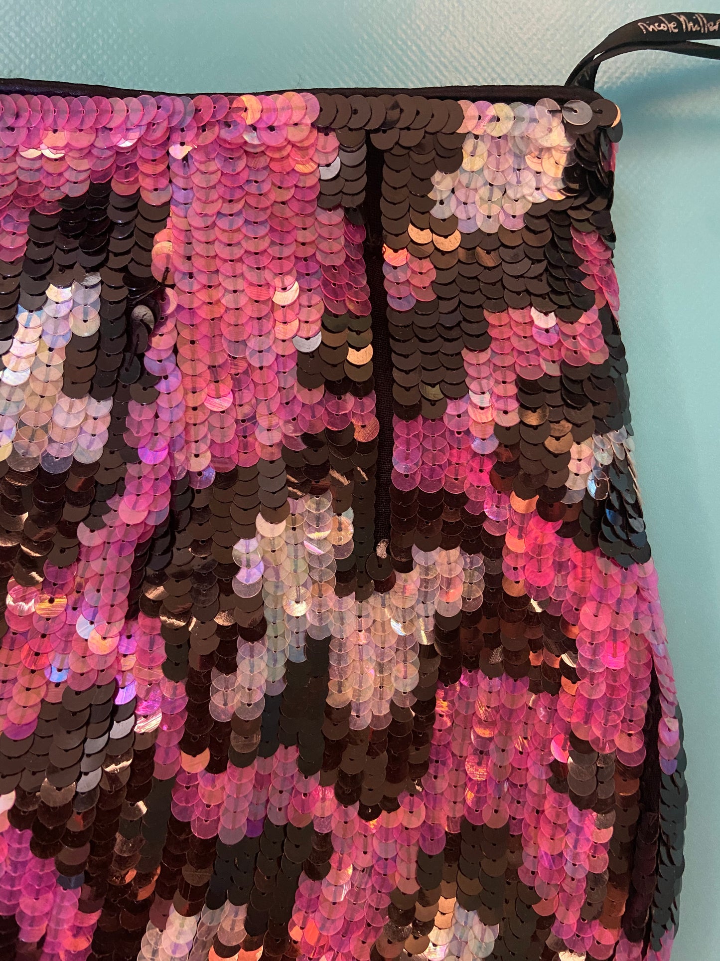 VINTAGE "NICOLE MILLER" PINK CHEETAH SEQUIN MINI SKIRT