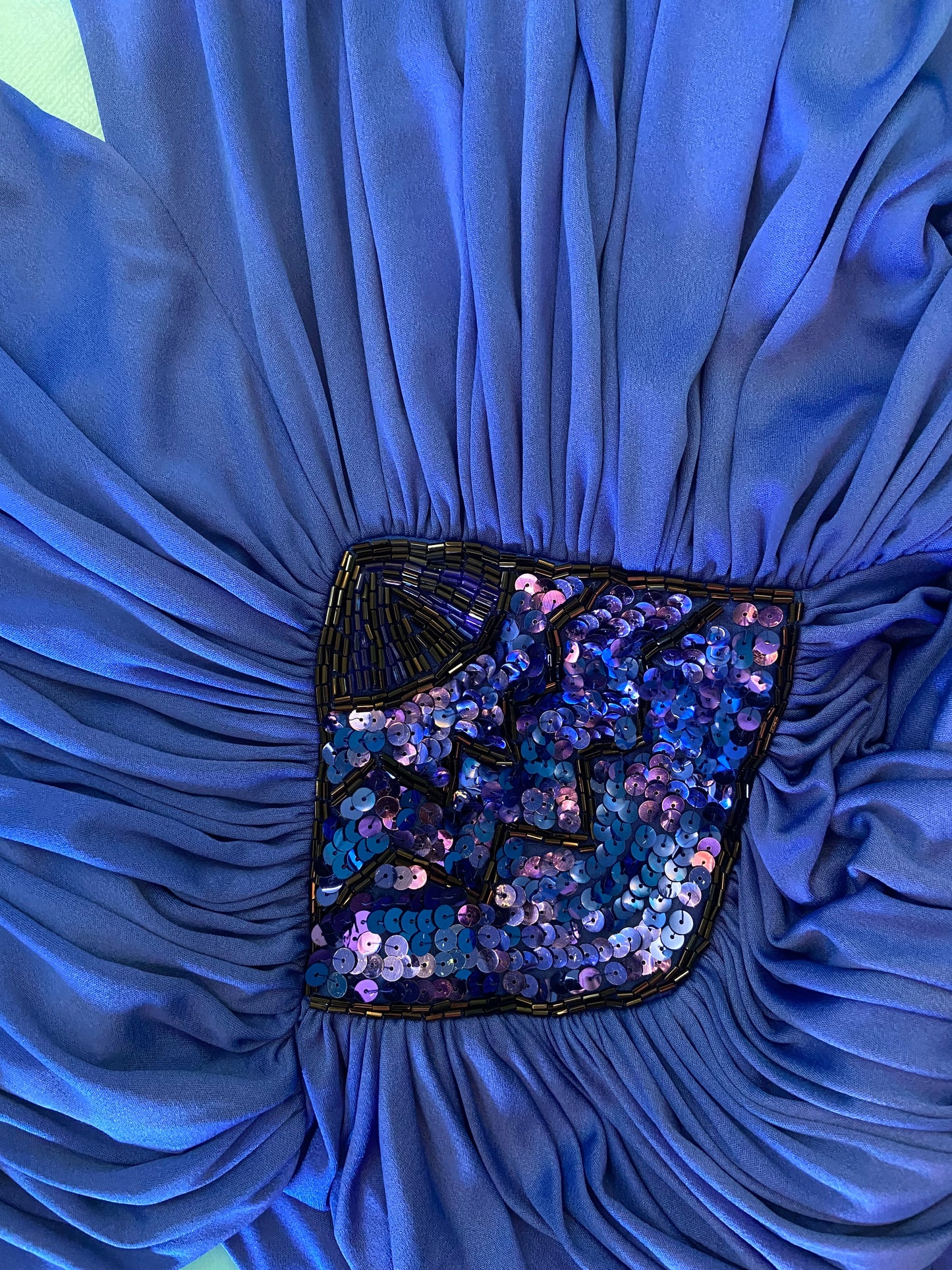 VINTAGE BLUE GRECCO-ROMAN STYLE GOWN WITH SEQUIN EMBELLISHMENT