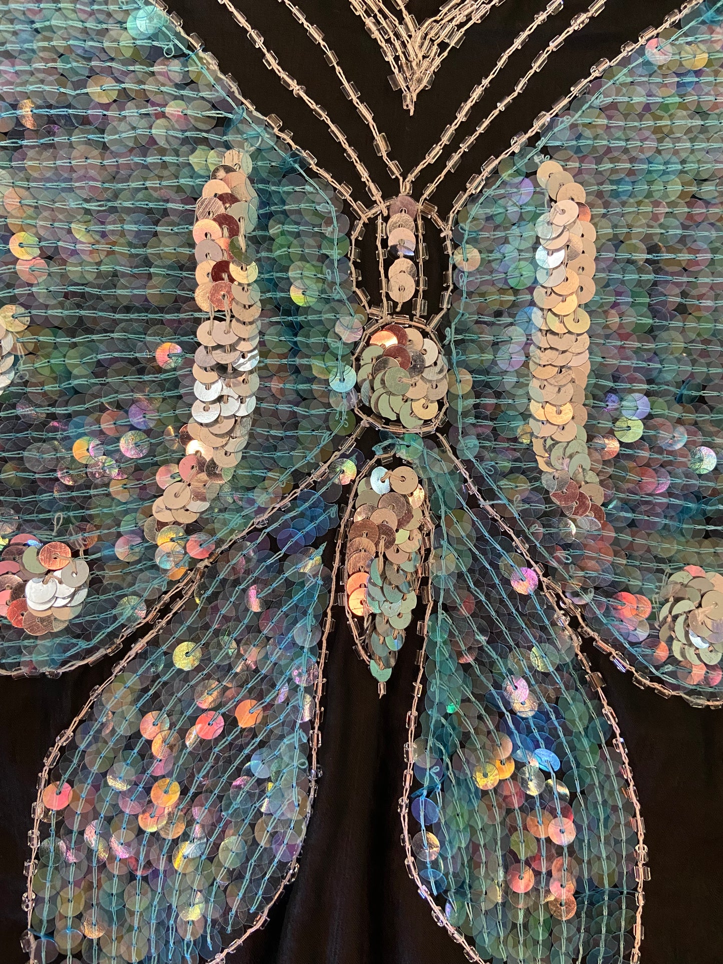 INCREDIBLE SEQUIN TEAL AND SILVER BUTTERFLY TOP