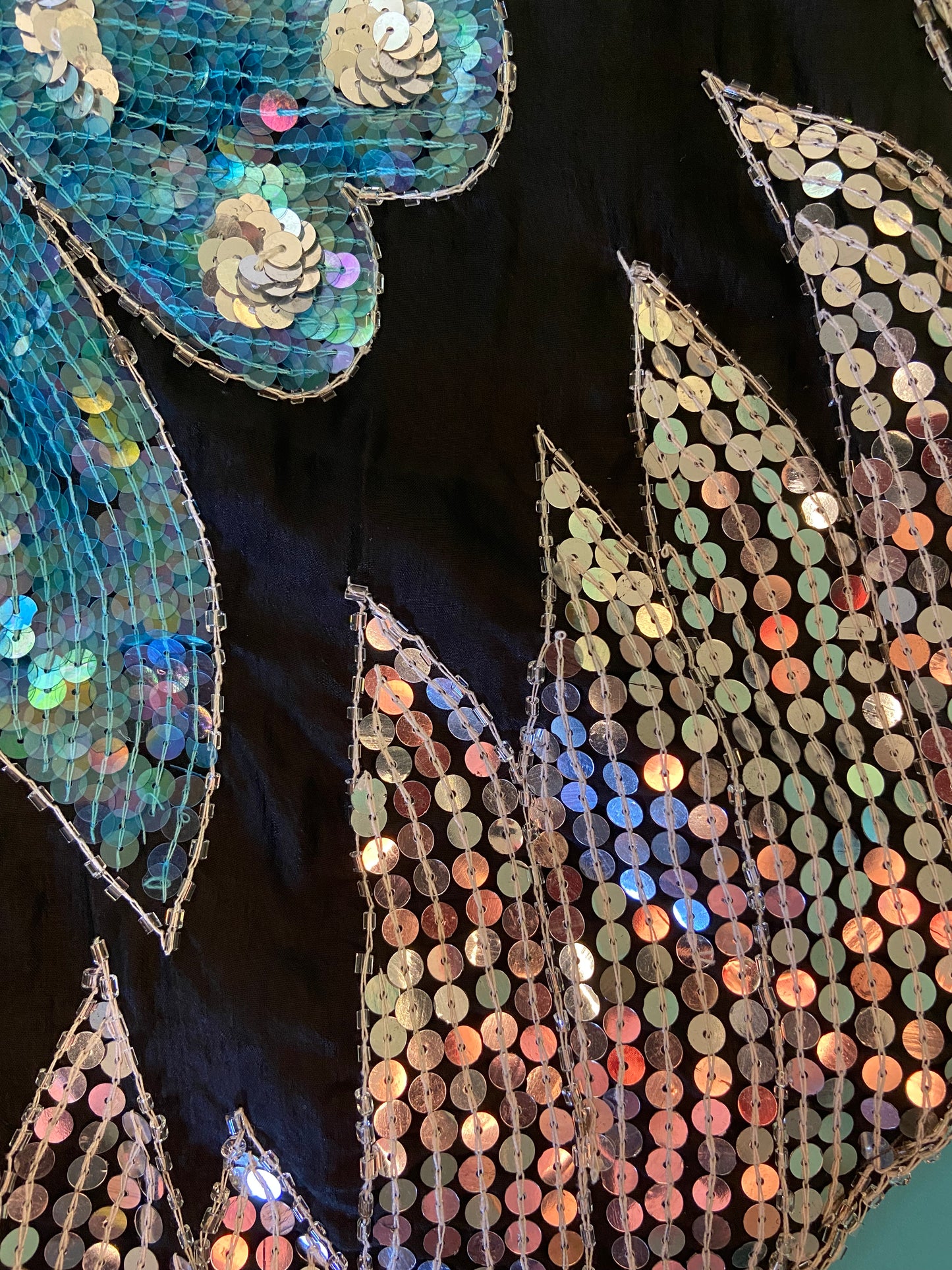 INCREDIBLE SEQUIN TEAL AND SILVER BUTTERFLY TOP