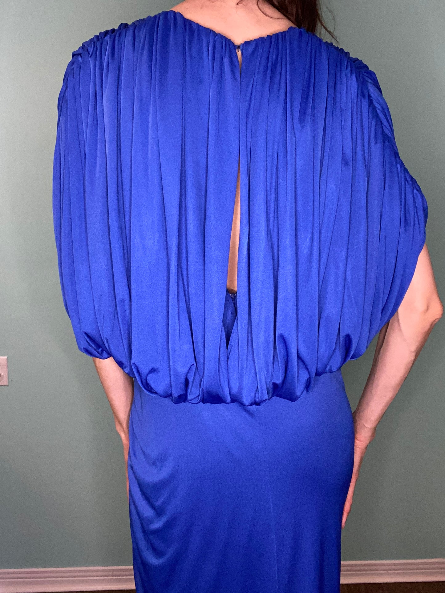 VINTAGE BLUE GRECCO-ROMAN STYLE GOWN WITH SEQUIN EMBELLISHMENT