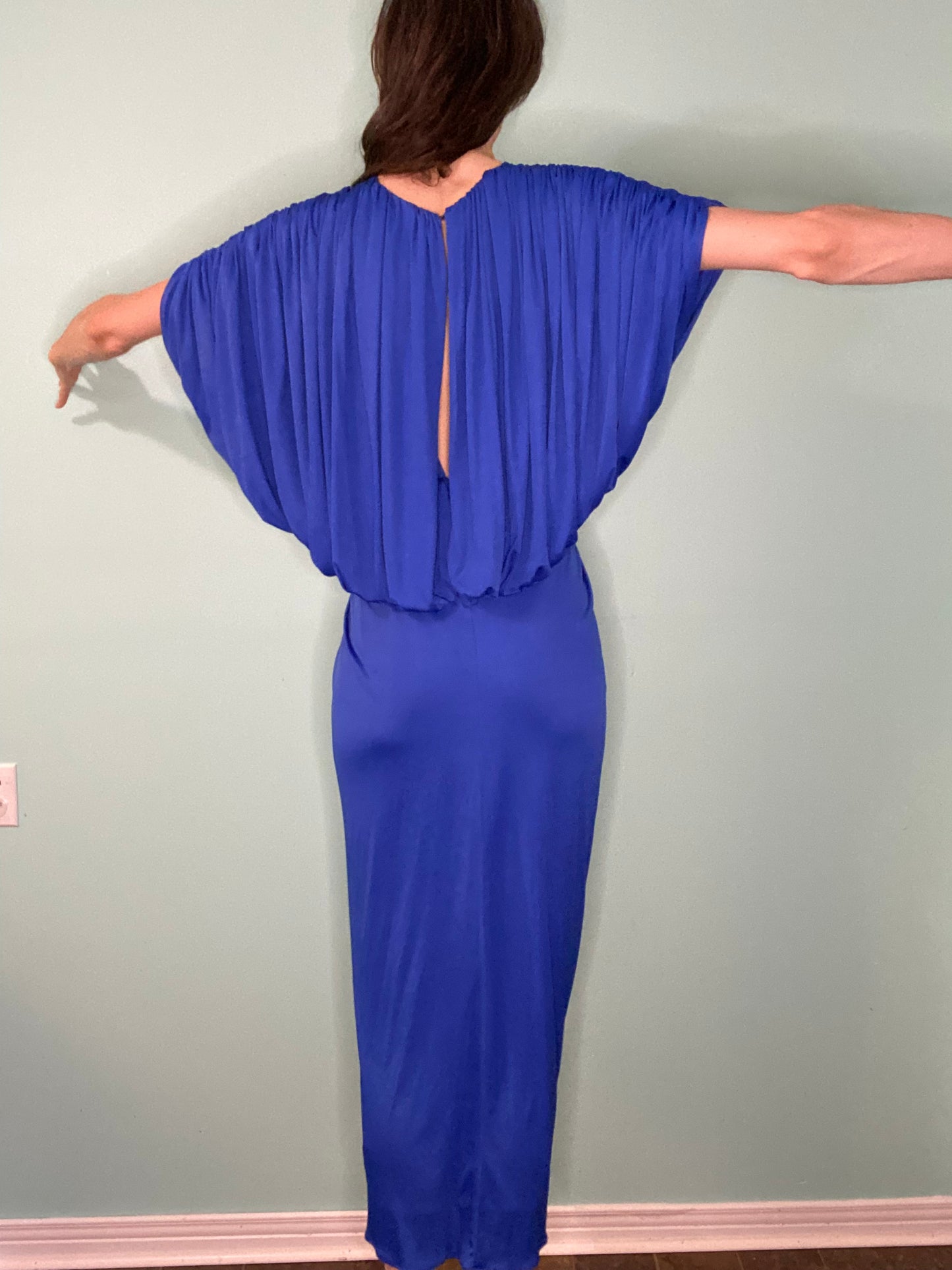 VINTAGE BLUE GRECCO-ROMAN STYLE GOWN WITH SEQUIN EMBELLISHMENT