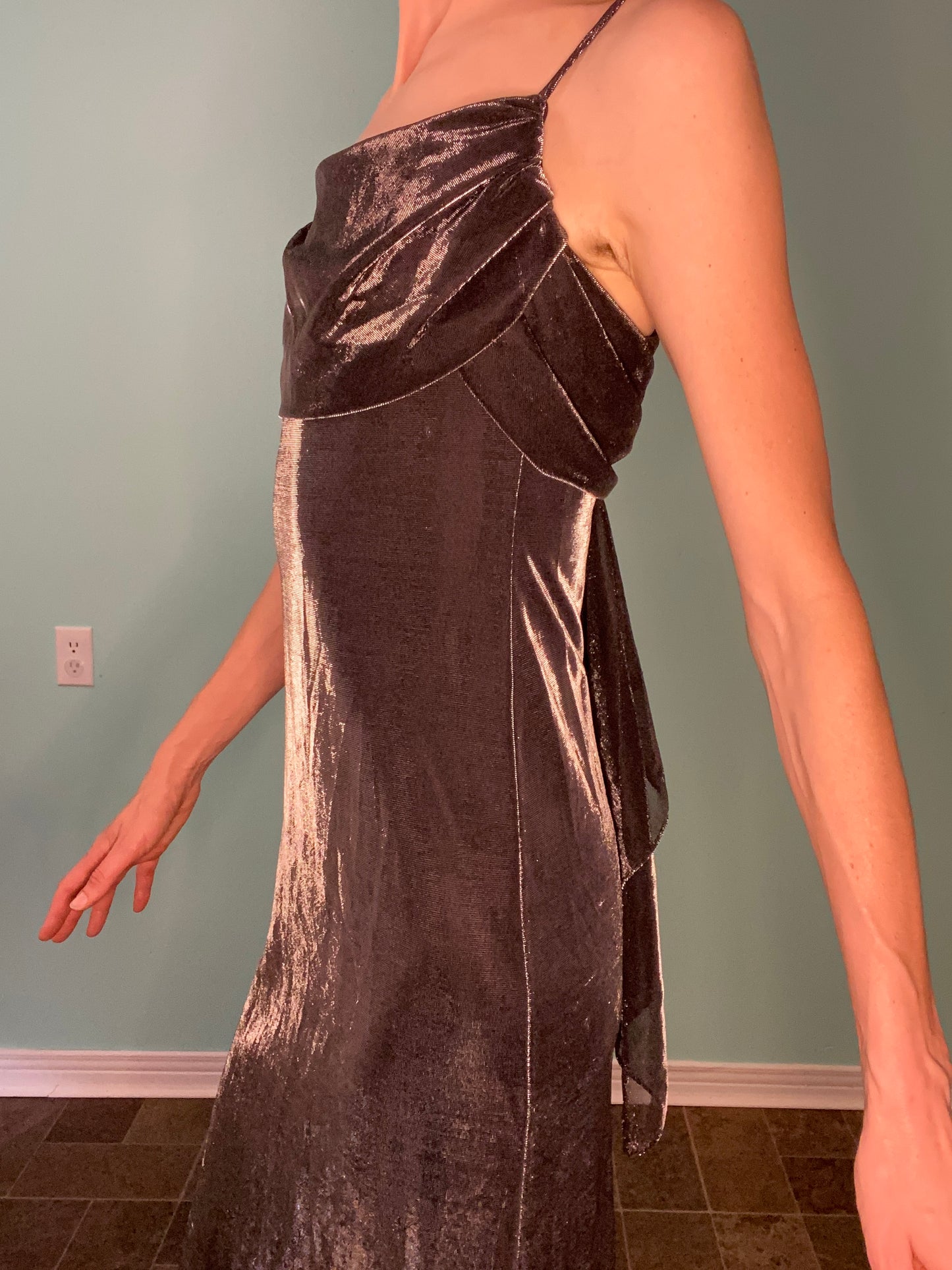 VINTAGE 80'S "M STUDIO" METALLIC SLIP DRESS